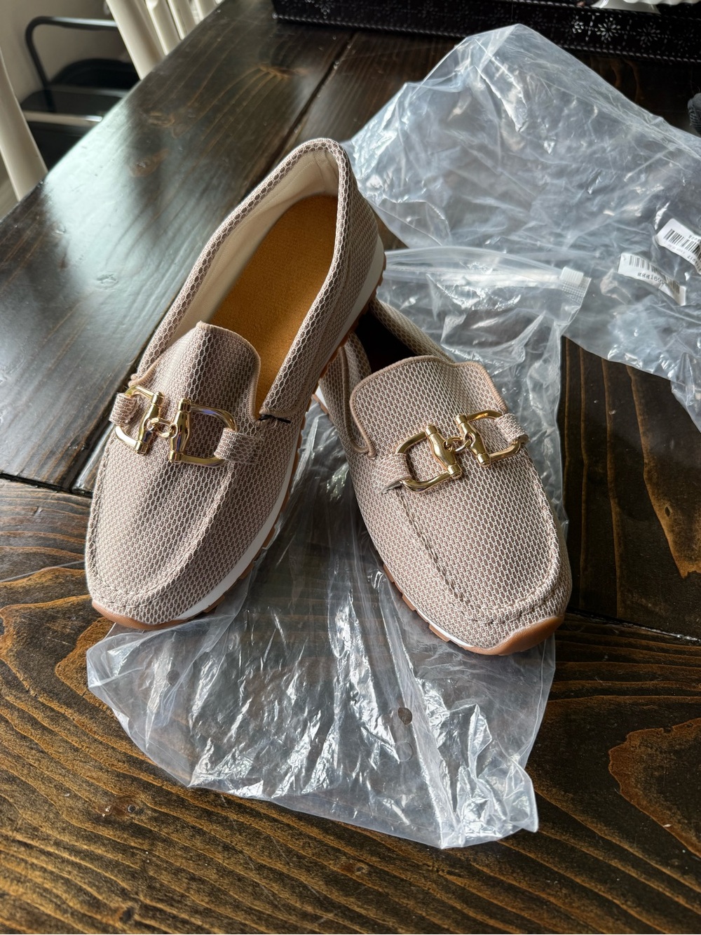 Women’s Slip-On Loafers with Gold Bit - Taupe